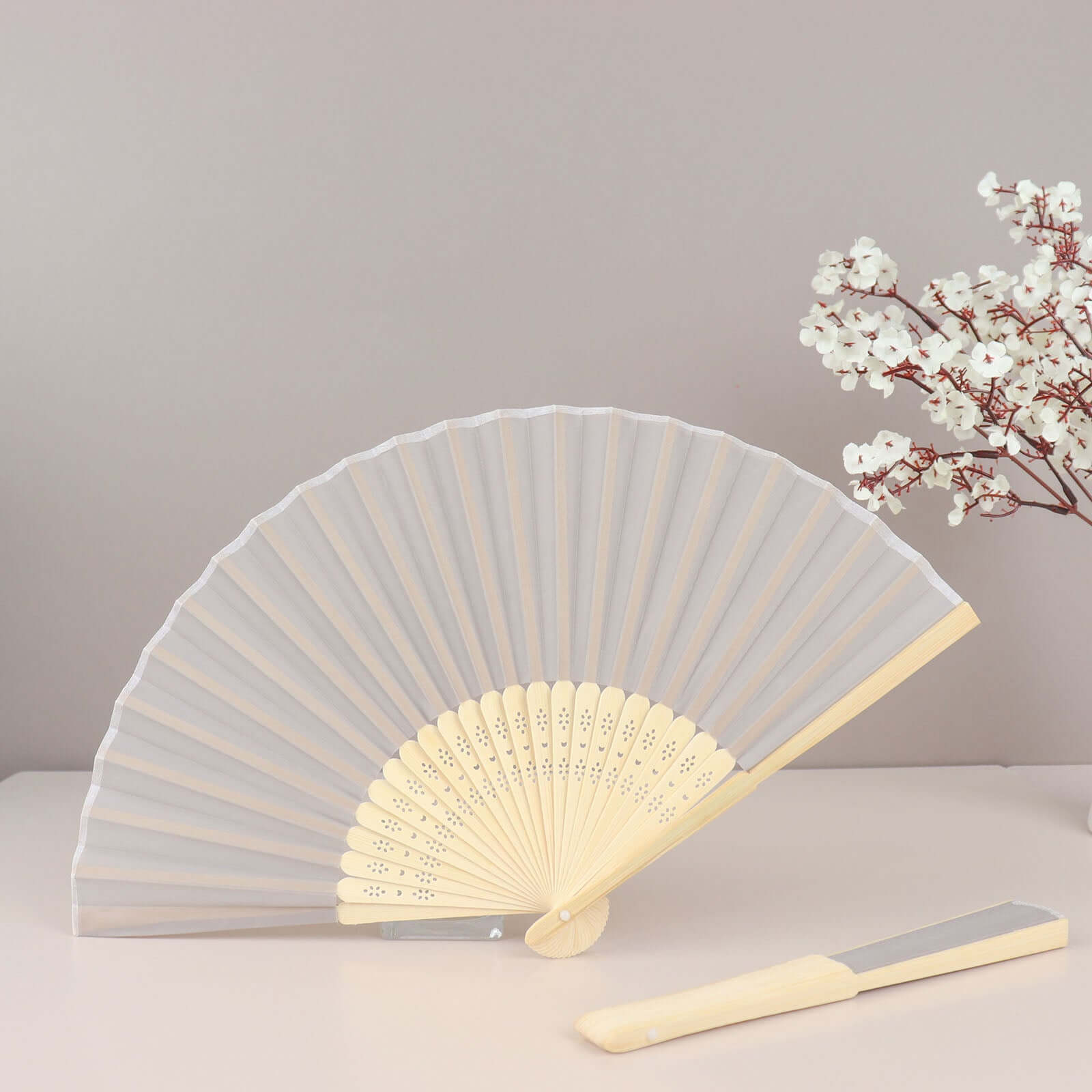 5 Pack Silver Asian Silk Folding Fans Party Favors, Oriental Folding Fan Favors - Bell Racket Store