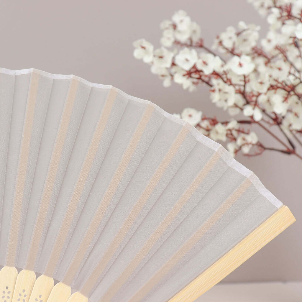 5 Pack Silver Asian Silk Folding Fans Party Favors, Oriental Folding Fan Favors - Bell Racket Store