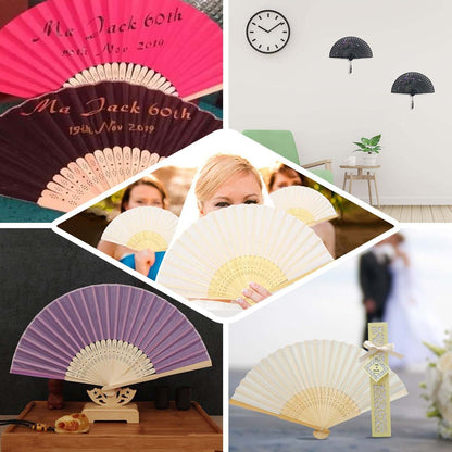 5 Pack Silver Asian Silk Folding Fans Party Favors, Oriental Folding Fan Favors - Bell Racket Store