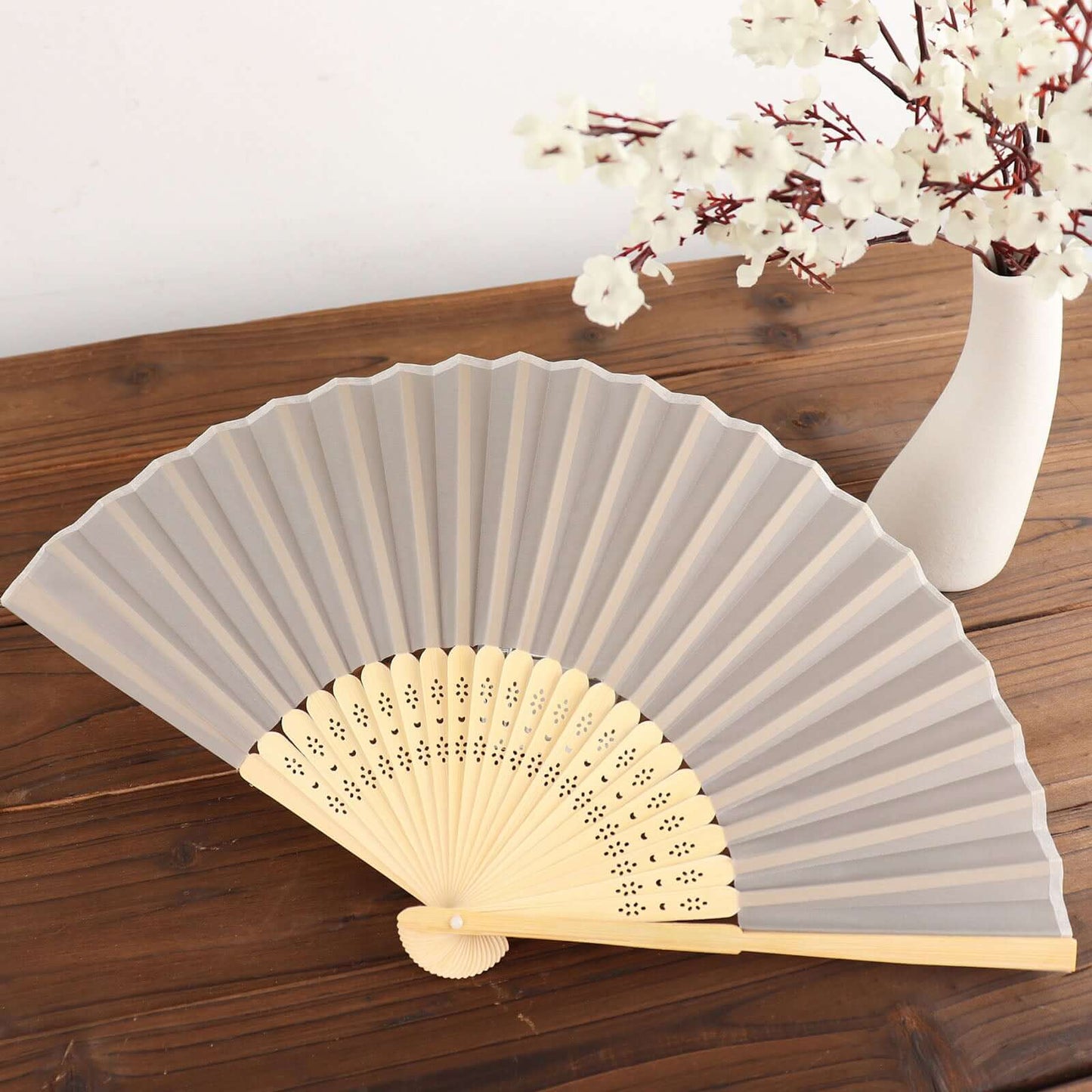 5 Pack Silver Asian Silk Folding Fans Party Favors, Oriental Folding Fan Favors - Bell Racket Store