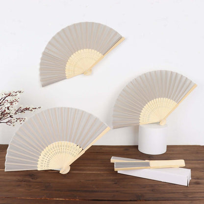 5 Pack Silver Asian Silk Folding Fans Party Favors, Oriental Folding Fan Favors - Bell Racket Store