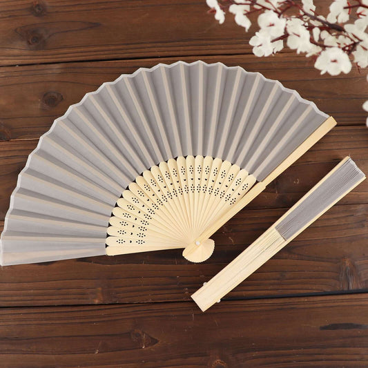 5 Pack Silver Asian Silk Folding Fans Party Favors, Oriental Folding Fan Favors - Bell Racket Store