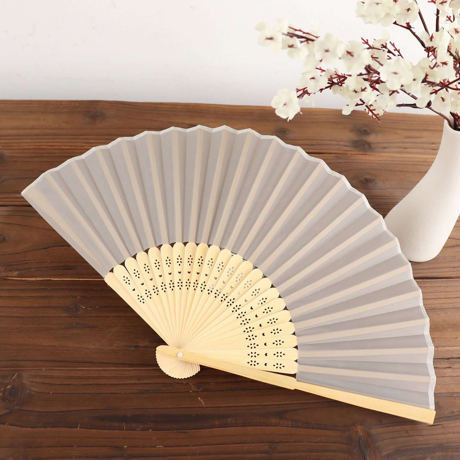 5 Pack Silver Asian Silk Folding Fans Party Favors, Oriental Folding Fan Favors - Bell Racket Store