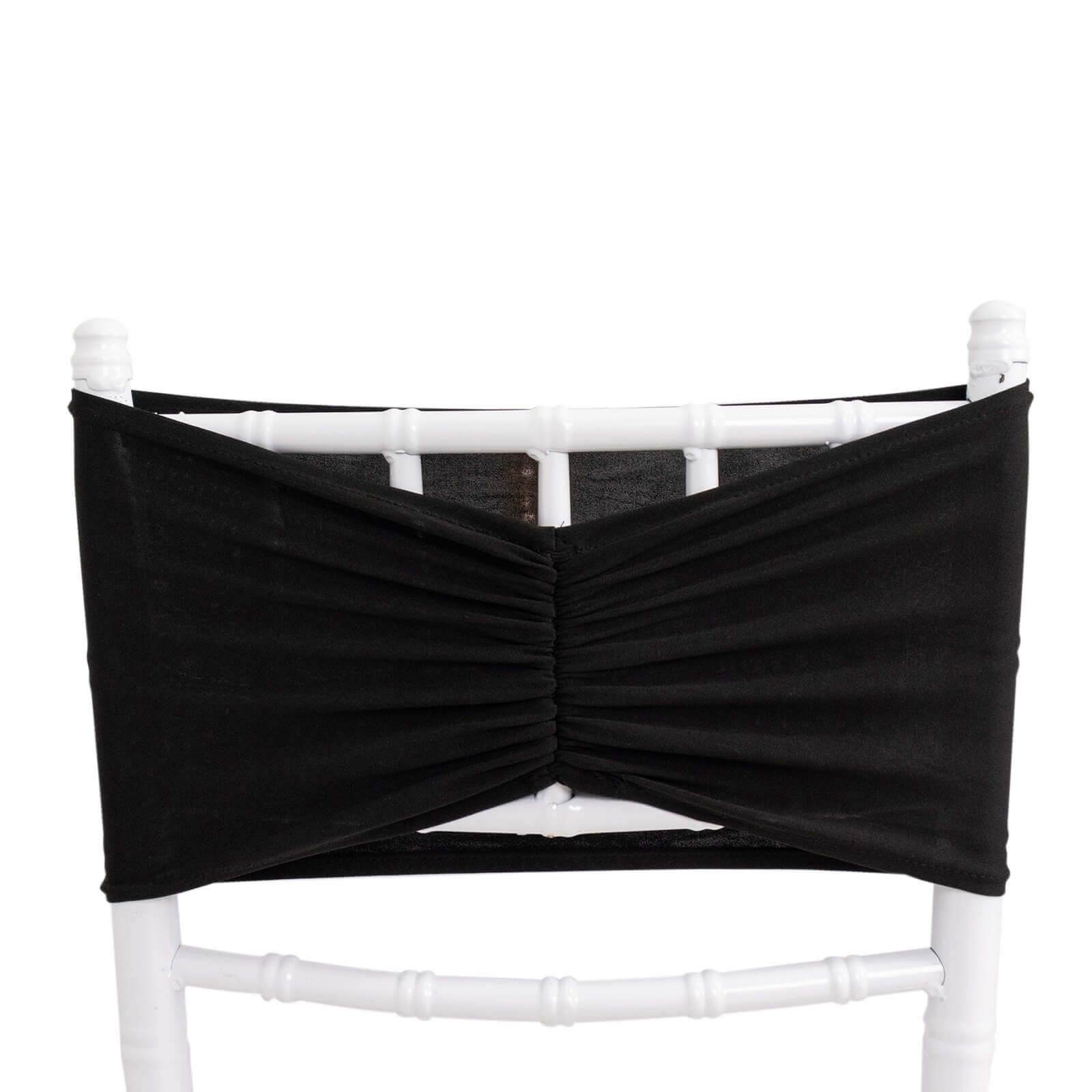 5 Pack Spandex Chair Sashes Black Ruffled Style - Wide Easy to Use Stretch Chair Bands 8"x13" - Bell Racket Store