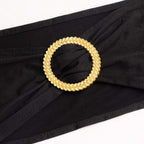 5 Pack Spandex Chair Sashes Black with Gold Rhinestone Buckles - Reusable Four - Way Stretch Sash Bands 5"x14" - Bell Racket Store