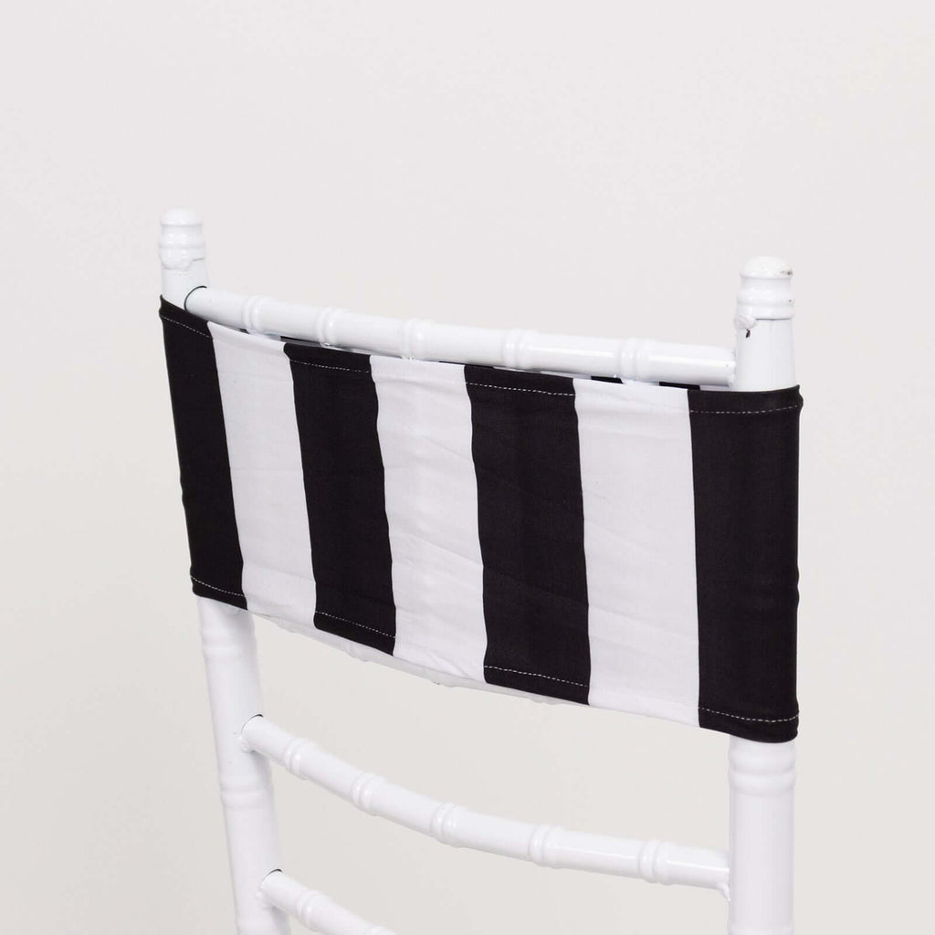 5 Pack Spandex Chair Sashes Black/White Vertical Stripes - Easy to Use & Wrinkle - Free Stretch Chair Bands for Stunning Tablescapes 5"x14" - Bell Racket Store