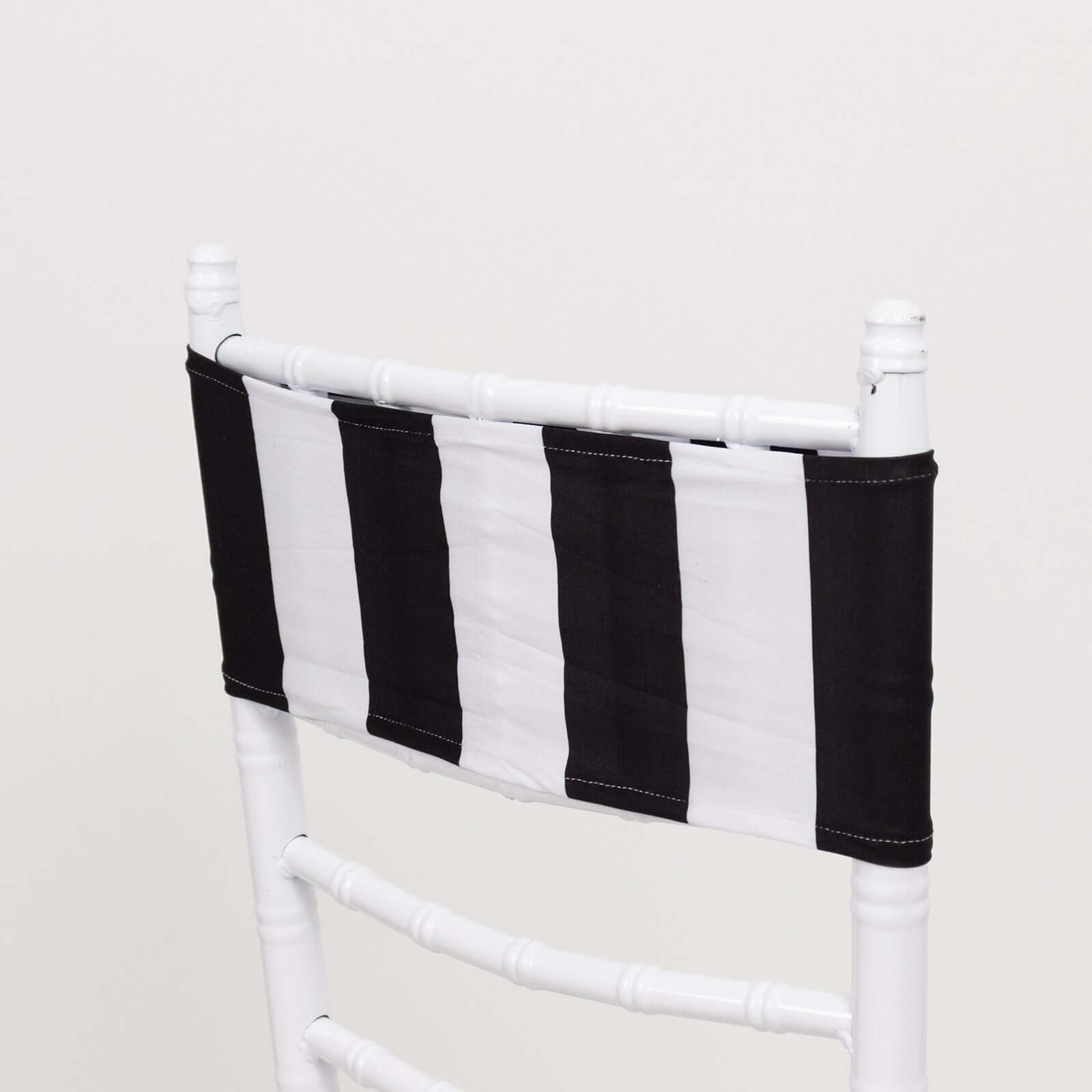 5 Pack Spandex Chair Sashes Black/White Vertical Stripes - Easy to Use & Wrinkle - Free Stretch Chair Bands for Stunning Tablescapes 5"x14" - Bell Racket Store