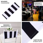 5 Pack Spandex Chair Sashes Black/White Vertical Stripes - Easy to Use & Wrinkle - Free Stretch Chair Bands for Stunning Tablescapes 5"x14" - Bell Racket Store