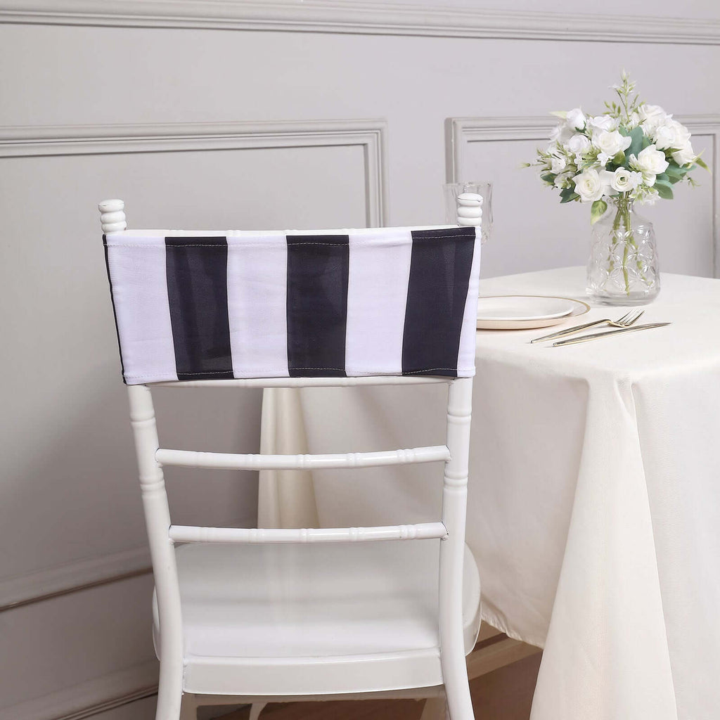 5 Pack Spandex Chair Sashes Black/White Vertical Stripes - Easy to Use & Wrinkle - Free Stretch Chair Bands for Stunning Tablescapes 5"x14" - Bell Racket Store