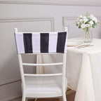 5 Pack Spandex Chair Sashes Black/White Vertical Stripes - Easy to Use & Wrinkle - Free Stretch Chair Bands for Stunning Tablescapes 5"x14" - Bell Racket Store