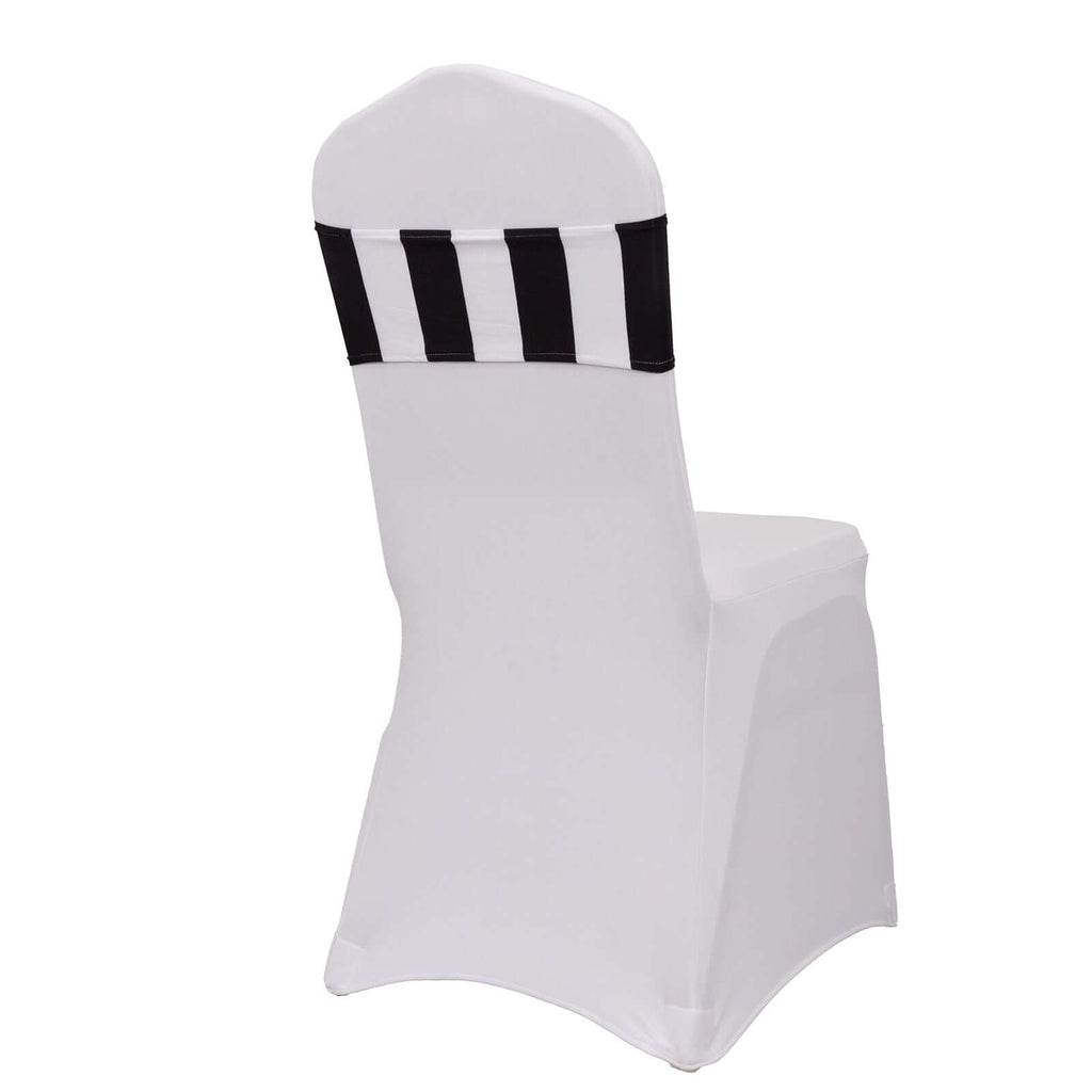 5 Pack Spandex Chair Sashes Black/White Vertical Stripes - Easy to Use & Wrinkle - Free Stretch Chair Bands for Stunning Tablescapes 5"x14" - Bell Racket Store