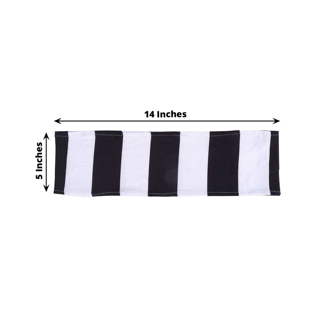5 Pack Spandex Chair Sashes Black/White Vertical Stripes - Easy to Use & Wrinkle - Free Stretch Chair Bands for Stunning Tablescapes 5"x14" - Bell Racket Store