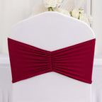 5 Pack Spandex Chair Sashes Burgundy Ruffled Style - Wide Easy to Use Stretch Chair Bands 8"x13" - Bell Racket Store