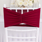 5 Pack Spandex Chair Sashes Burgundy Ruffled Style - Wide Easy to Use Stretch Chair Bands 8"x13" - Bell Racket Store