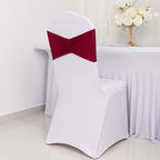 5 Pack Spandex Chair Sashes Burgundy Ruffled Style - Wide Easy to Use Stretch Chair Bands 8"x13" - Bell Racket Store