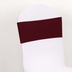 5 Pack Spandex Chair Sashes Burgundy with Gold Rhinestone Buckles - Reusable Four - Way Stretch Sash Bands 5"x14" - Bell Racket Store