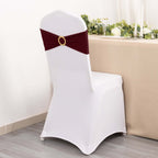 5 Pack Spandex Chair Sashes Burgundy with Gold Rhinestone Buckles - Reusable Four - Way Stretch Sash Bands 5"x14" - Bell Racket Store