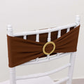 5 Pack Spandex Chair Sashes Cinnamon Brown with Gold Rhinestone Buckles - Reusable Four - Way Stretch Sash Bands 5"x14" - Bell Racket Store