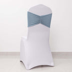 5 Pack Spandex Chair Sashes Dusty Blue Ruffled Style - Wide Easy to Use Stretch Chair Bands 8"x13" - Bell Racket Store