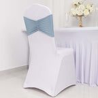 5 Pack Spandex Chair Sashes Dusty Blue Ruffled Style - Wide Easy to Use Stretch Chair Bands 8"x13" - Bell Racket Store