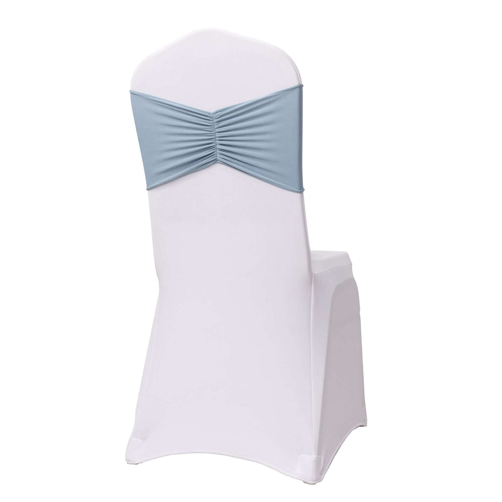 5 Pack Spandex Chair Sashes Dusty Blue Ruffled Style - Wide Easy to Use Stretch Chair Bands 8"x13" - Bell Racket Store