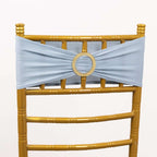 5 Pack Spandex Chair Sashes Dusty Blue with Gold Rhinestone Buckles - Reusable Four - Way Stretch Sash Bands 5"x14" - Bell Racket Store