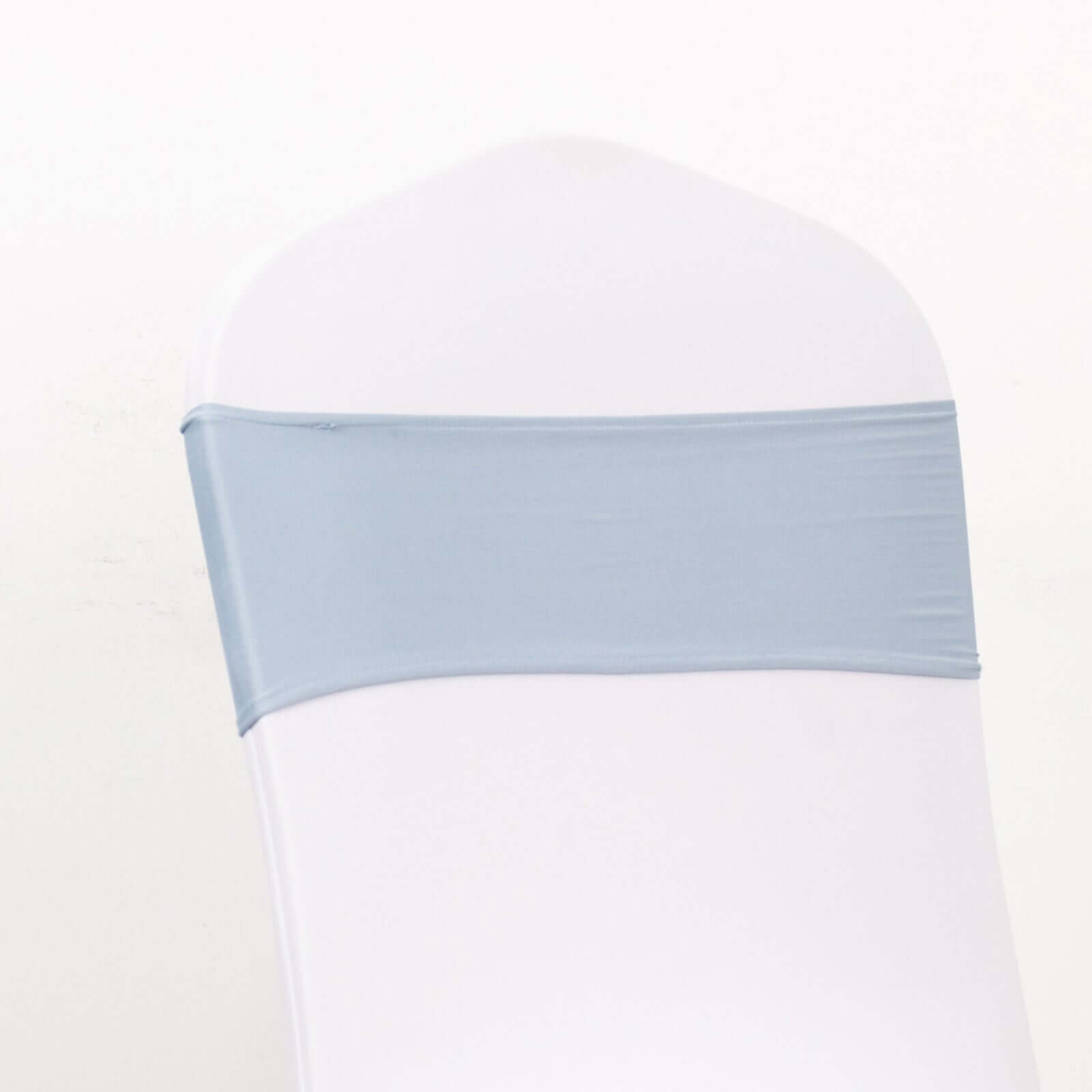 5 Pack Spandex Chair Sashes Dusty Blue with Gold Rhinestone Buckles - Reusable Four - Way Stretch Sash Bands 5"x14" - Bell Racket Store