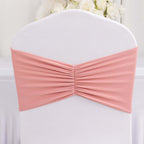 5 Pack Spandex Chair Sashes Dusty Rose Ruffled Style - Wide Easy to Use Stretch Chair Bands 8"x13" - Bell Racket Store