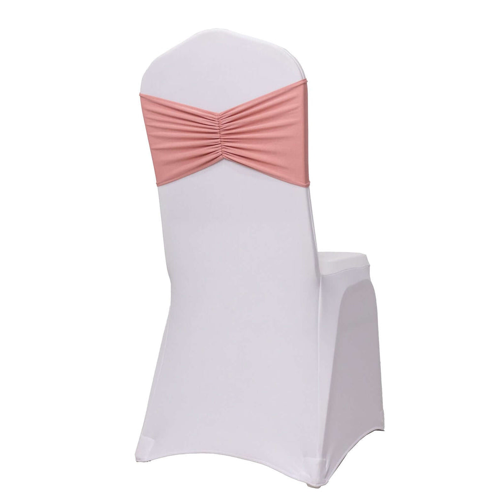 5 Pack Spandex Chair Sashes Dusty Rose Ruffled Style - Wide Easy to Use Stretch Chair Bands 8"x13" - Bell Racket Store