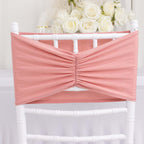 5 Pack Spandex Chair Sashes Dusty Rose Ruffled Style - Wide Easy to Use Stretch Chair Bands 8"x13" - Bell Racket Store