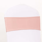 5 Pack Spandex Chair Sashes Dusty Rose with Gold Rhinestone Buckles - Reusable Four - Way Stretch Sash Bands 5"x14" - Bell Racket Store