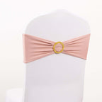 5 Pack Spandex Chair Sashes Dusty Rose with Gold Rhinestone Buckles - Reusable Four - Way Stretch Sash Bands 5"x14" - Bell Racket Store