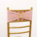 5 Pack Spandex Chair Sashes Dusty Rose with Gold Rhinestone Buckles - Reusable Four - Way Stretch Sash Bands 5"x14" - Bell Racket Store