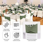 5 Pack Spandex Chair Sashes Dusty Sage Green Ruffled Style - Wide Easy to Use Stretch Chair Bands 8"x13" - Bell Racket Store