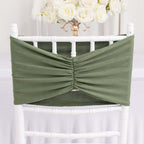 5 Pack Spandex Chair Sashes Dusty Sage Green Ruffled Style - Wide Easy to Use Stretch Chair Bands 8"x13" - Bell Racket Store