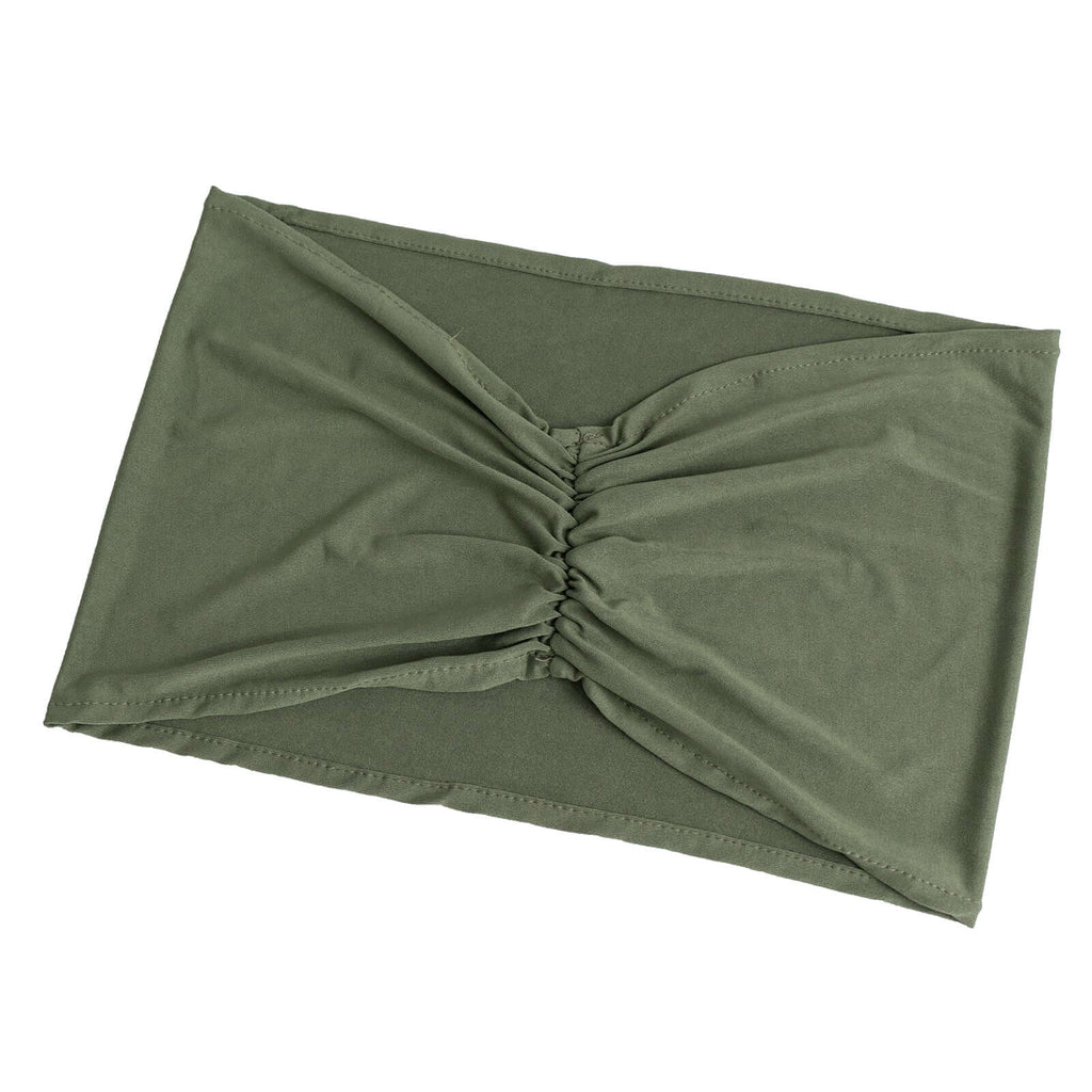 5 Pack Spandex Chair Sashes Dusty Sage Green Ruffled Style - Wide Easy to Use Stretch Chair Bands 8"x13" - Bell Racket Store
