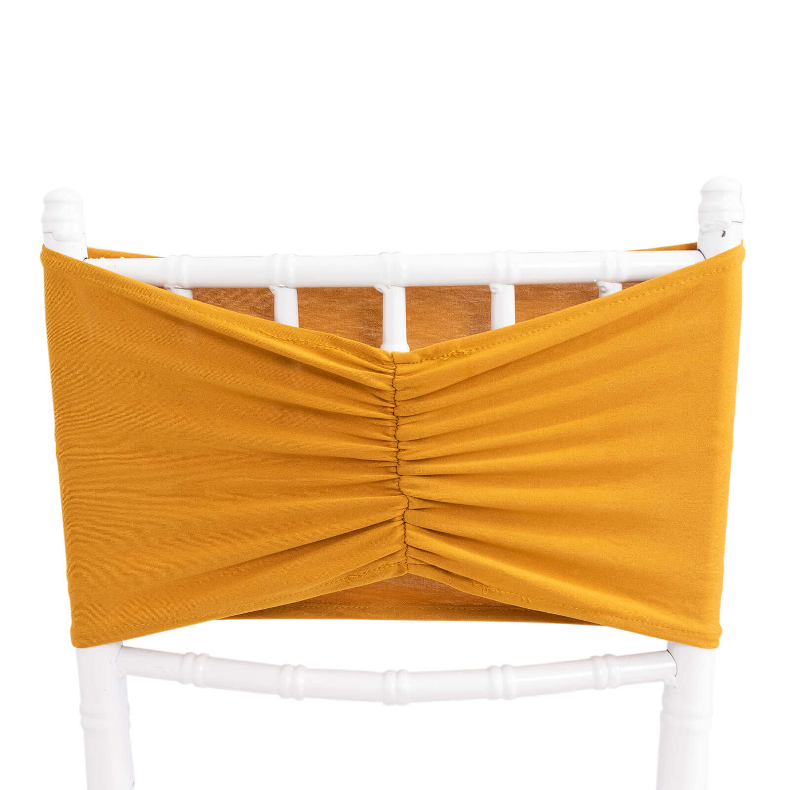 5 Pack Spandex Chair Sashes Gold Ruffled Style - Wide Easy to Use Stretch Chair Bands for Classy Wedding and Event Decor 8"x13" - Bell Racket Store