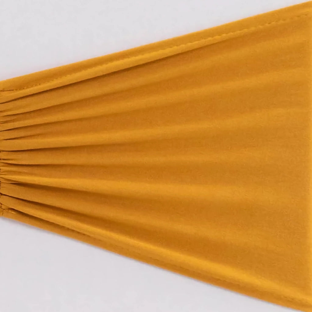 5 Pack Spandex Chair Sashes Gold Ruffled Style - Wide Easy to Use Stretch Chair Bands for Classy Wedding and Event Decor 8"x13" - Bell Racket Store
