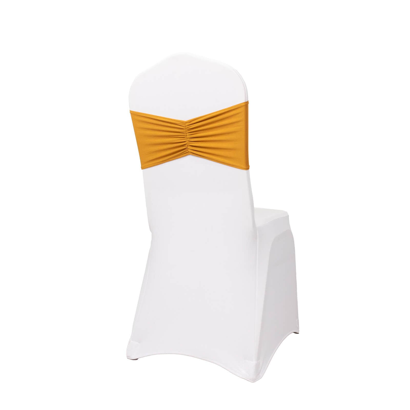 5 Pack Spandex Chair Sashes Gold Ruffled Style - Wide Easy to Use Stretch Chair Bands for Classy Wedding and Event Decor 8"x13" - Bell Racket Store