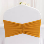 5 Pack Spandex Chair Sashes Gold Ruffled Style - Wide Easy to Use Stretch Chair Bands for Classy Wedding and Event Decor 8"x13" - Bell Racket Store