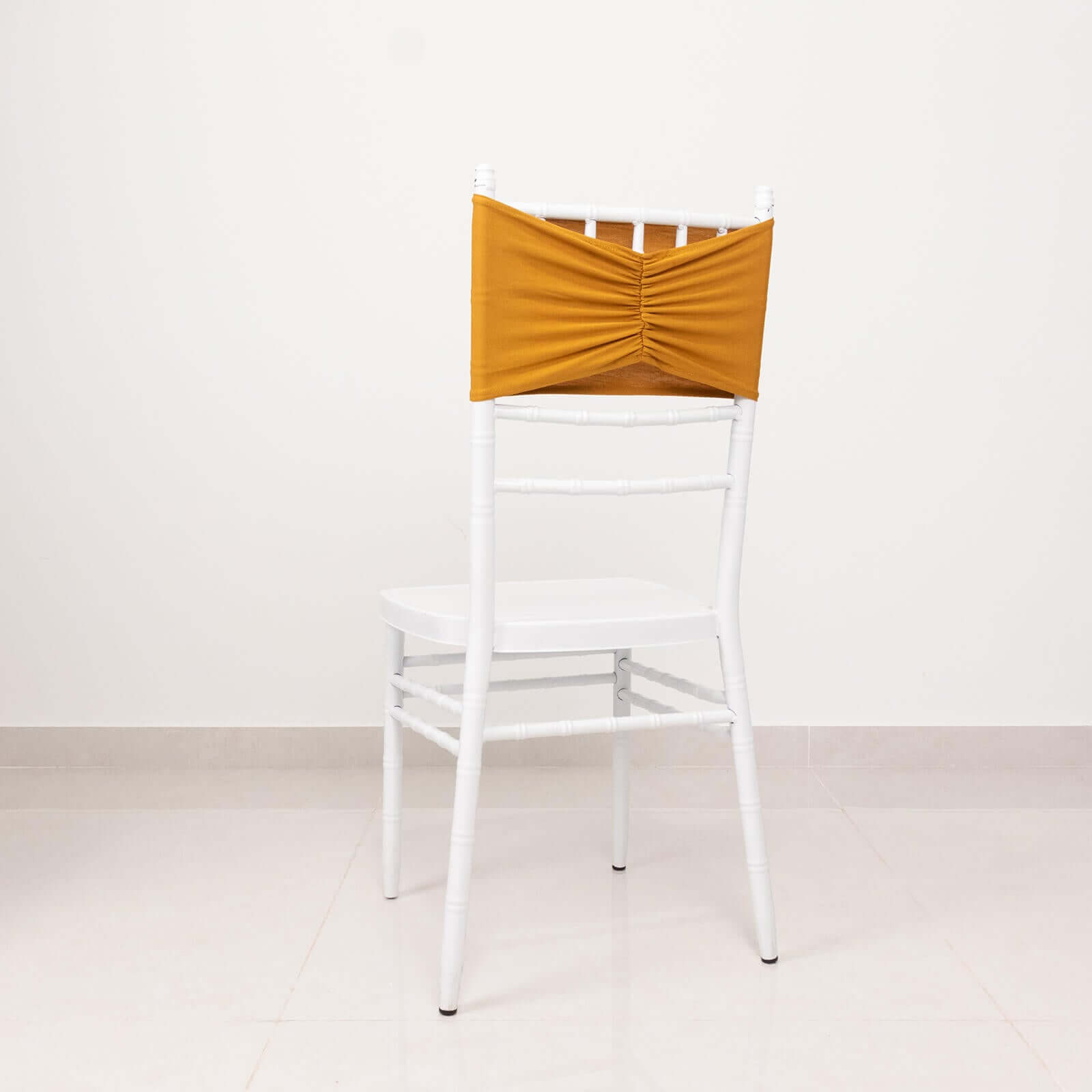 5 Pack Spandex Chair Sashes Gold Ruffled Style - Wide Easy to Use Stretch Chair Bands for Classy Wedding and Event Decor 8"x13" - Bell Racket Store