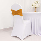 5 Pack Spandex Chair Sashes Gold Ruffled Style - Wide Easy to Use Stretch Chair Bands for Classy Wedding and Event Decor 8"x13" - Bell Racket Store