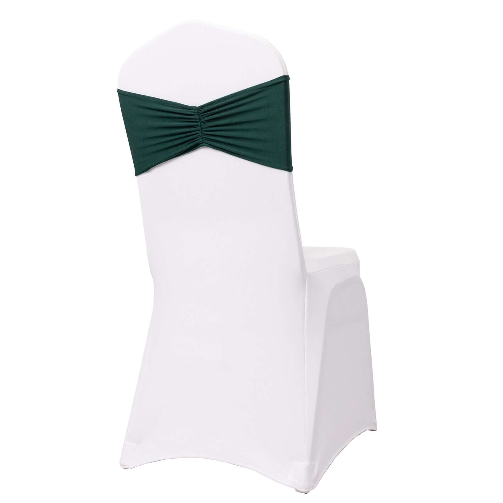 5 Pack Spandex Chair Sashes Hunter Emerald Green Ruffled Style - Wide Easy to Use Stretch Chair Bands 8"x13" - Bell Racket Store