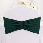 5 Pack Spandex Chair Sashes Hunter Emerald Green Ruffled Style - Wide Easy to Use Stretch Chair Bands 8"x13" - Bell Racket Store