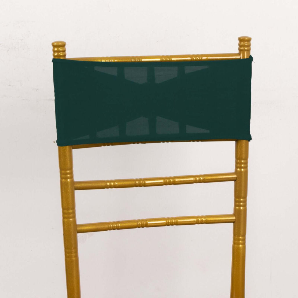 5 Pack Spandex Chair Sashes Hunter Emerald Green with Gold Rhinestone Buckles - Reusable Four - Way Stretch Sash Bands 5"x14" - Bell Racket Store