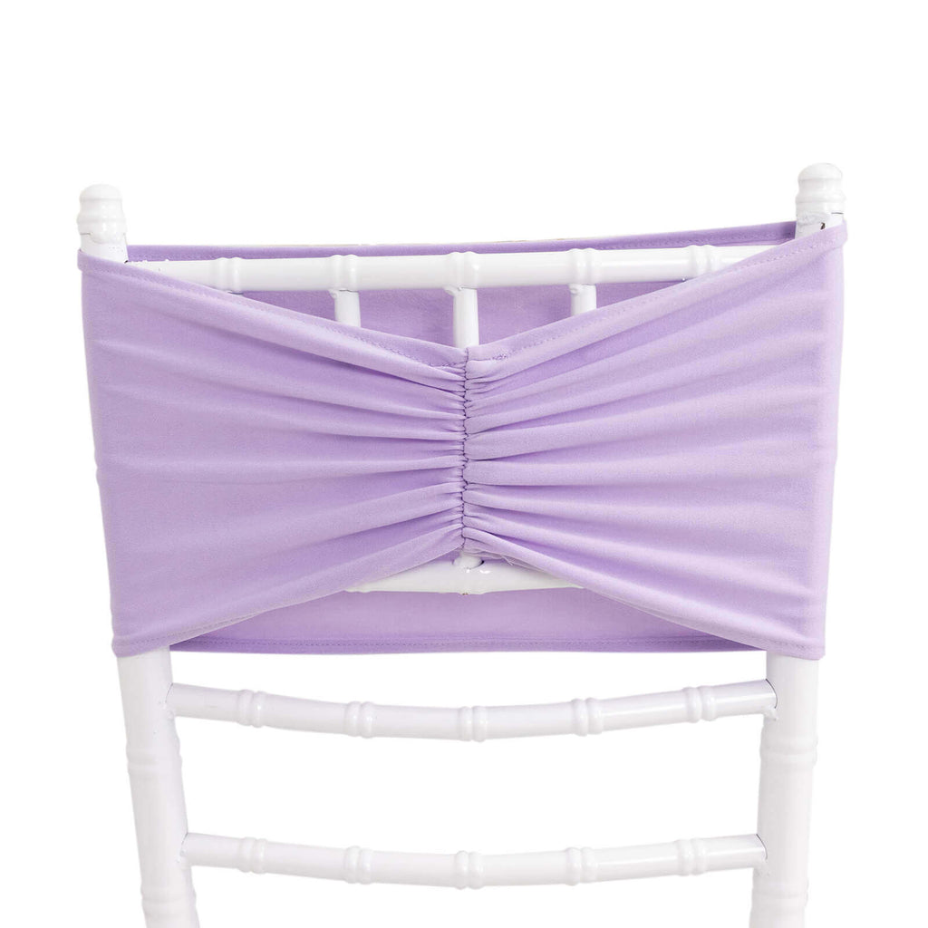 5 Pack Spandex Chair Sashes Lavender Lilac Ruffled Style - Wide Easy to Use Stretch Chair Bands 8"x13" - Bell Racket Store