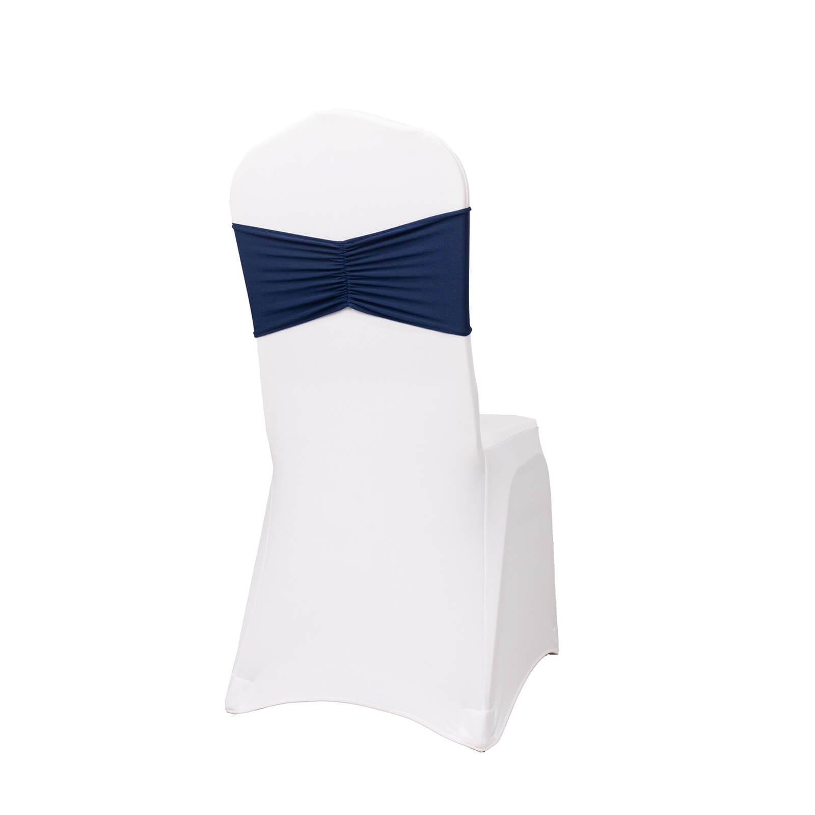 5 Pack Spandex Chair Sashes Navy Blue Ruffled Style - Wide Easy to Use Stretch Chair Bands 8"x13" - Bell Racket Store