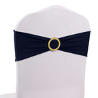 5 Pack Spandex Chair Sashes Navy Blue with Gold Rhinestone Buckles - Reusable Four - Way Stretch Sash Bands 5"x14" - Bell Racket Store