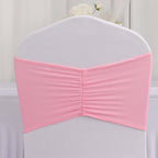 5 Pack Spandex Chair Sashes Pink Ruffled Style - Wide Easy to Use Stretch Chair Bands 8"x13" - Bell Racket Store
