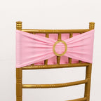 5 Pack Spandex Chair Sashes Pink with Gold Rhinestone Buckles - Reusable Four - Way Stretch Sash Bands 5"x14" - Bell Racket Store